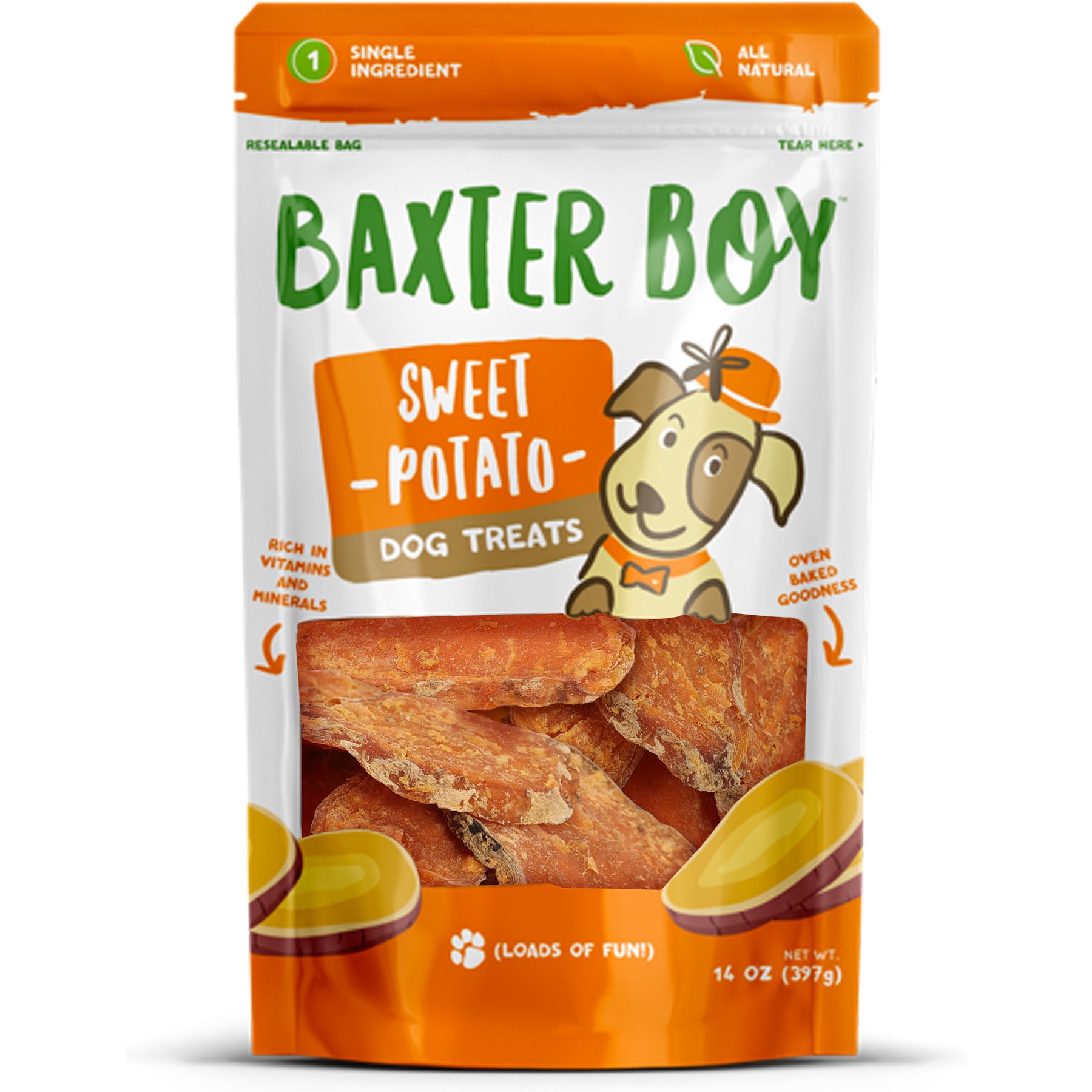 Baxter Boy Sweet Potato Grain-Free Natural Dog Chew Treats, 14-oz bag