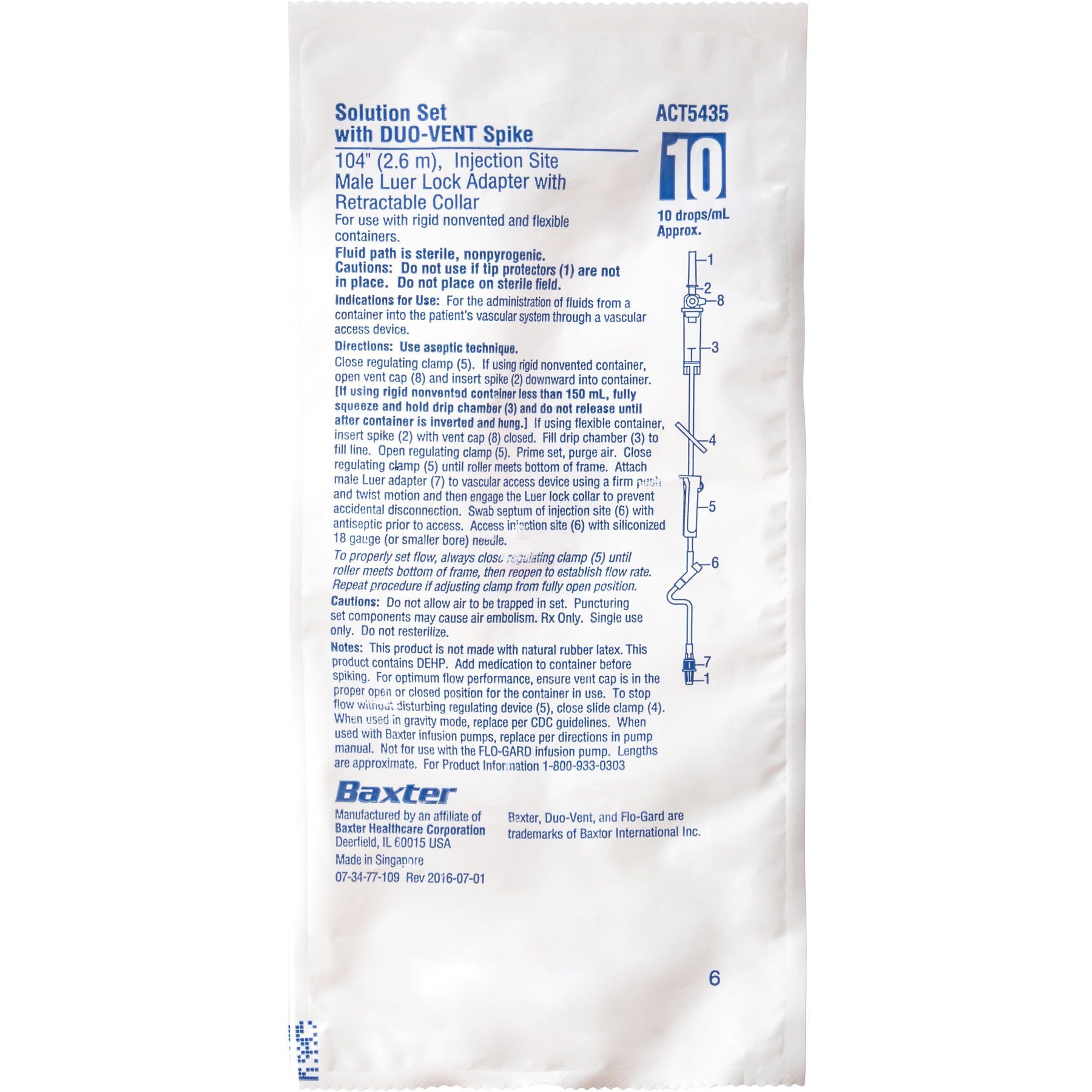 Baxter Solution Set with Duo Vent Spike (Y-Injection) 104-in, 10 Drops per mL, bundle of 4