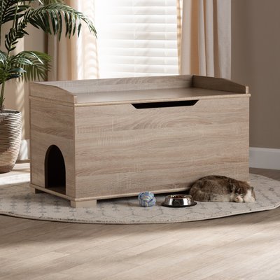 Baxton Studio Baxton Studio Cambrie Cat Litter Box Cover House, Oak