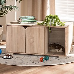 Baxton Studio Elie 2-Door Cat Litter Box Cover House, Oak