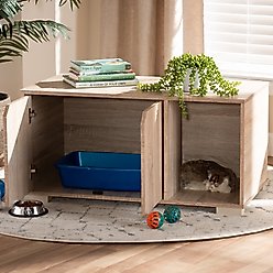 Baxton Studio Elie 2-Door Cat Litter Box Cover House, Oak slide 2 of 9