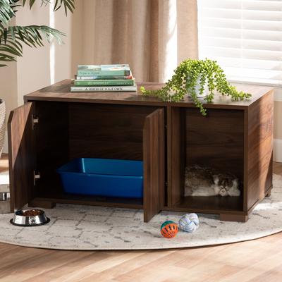 Show full view: Baxton Studio Elie 2-Door Cat Litter Box Cover House, Walnut slide 2 of 10