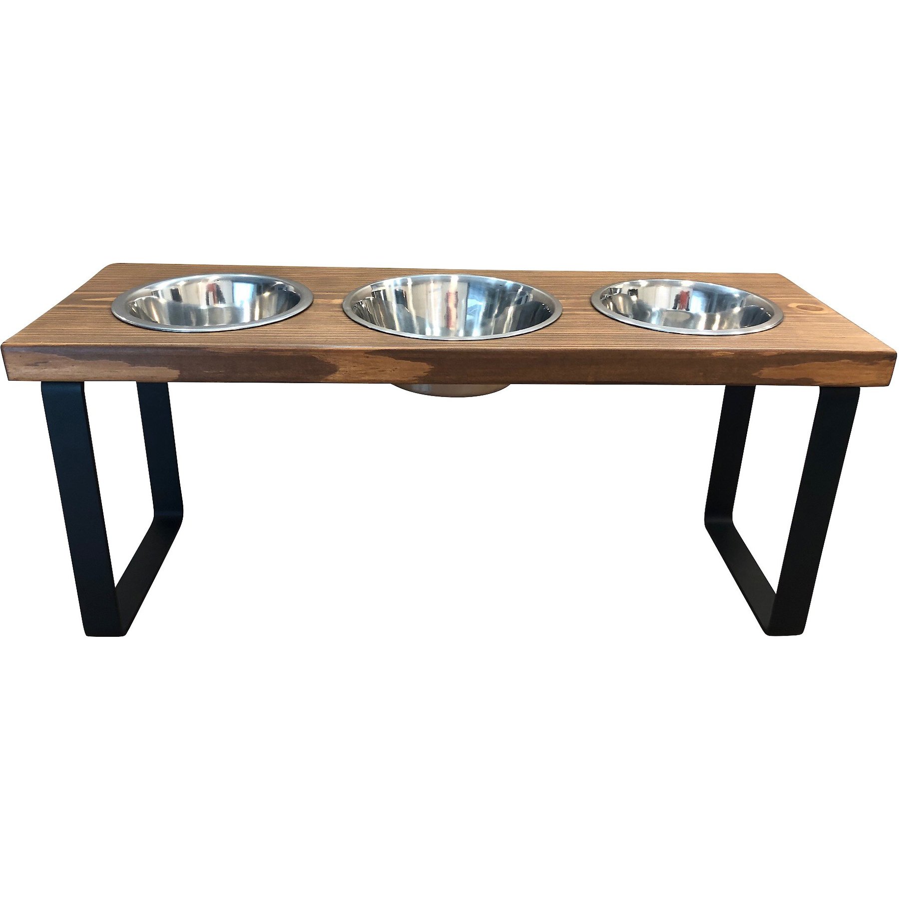Bearwood Essentials Farmhouse 3-Bowl Elevated Dog Feeder, Chestnut, Large