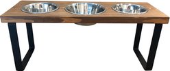 Bearwood Essentials Farmhouse 3-Bowl Elevated Dog Feeder, Chestnut, Medium
