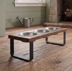 Bearwood Essentials Farmhouse 3-Bowl Elevated Dog Feeder, Chestnut, Medium