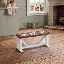 Bearwood Essentials Farmhouse 3-Bowl Elevated Dog Feeder, Chestnut/White, Large