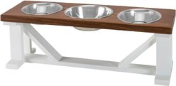 Bearwood Essentials Farmhouse 3-Bowl Elevated Dog Feeder, Chestnut/White, Medium