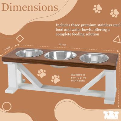 Show full view: Bearwood Essentials Farmhouse 3-Bowl Elevated Dog Feeder, Chestnut/White, Small slide 5 of 11