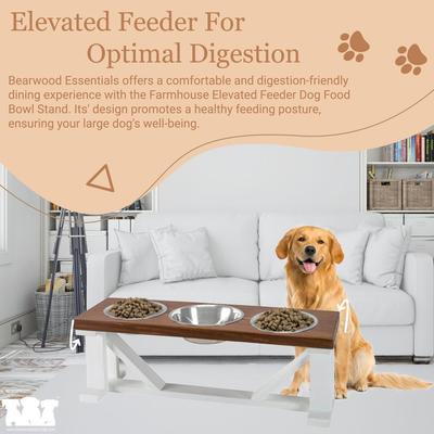 Show full view: Bearwood Essentials Farmhouse 3-Bowl Elevated Dog Feeder, Chestnut/White, Small slide 6 of 11