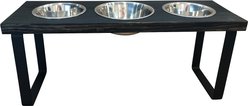 Bearwood Essentials Farmhouse 3-Bowl Elevated Dog Feeder, Ebony, Large