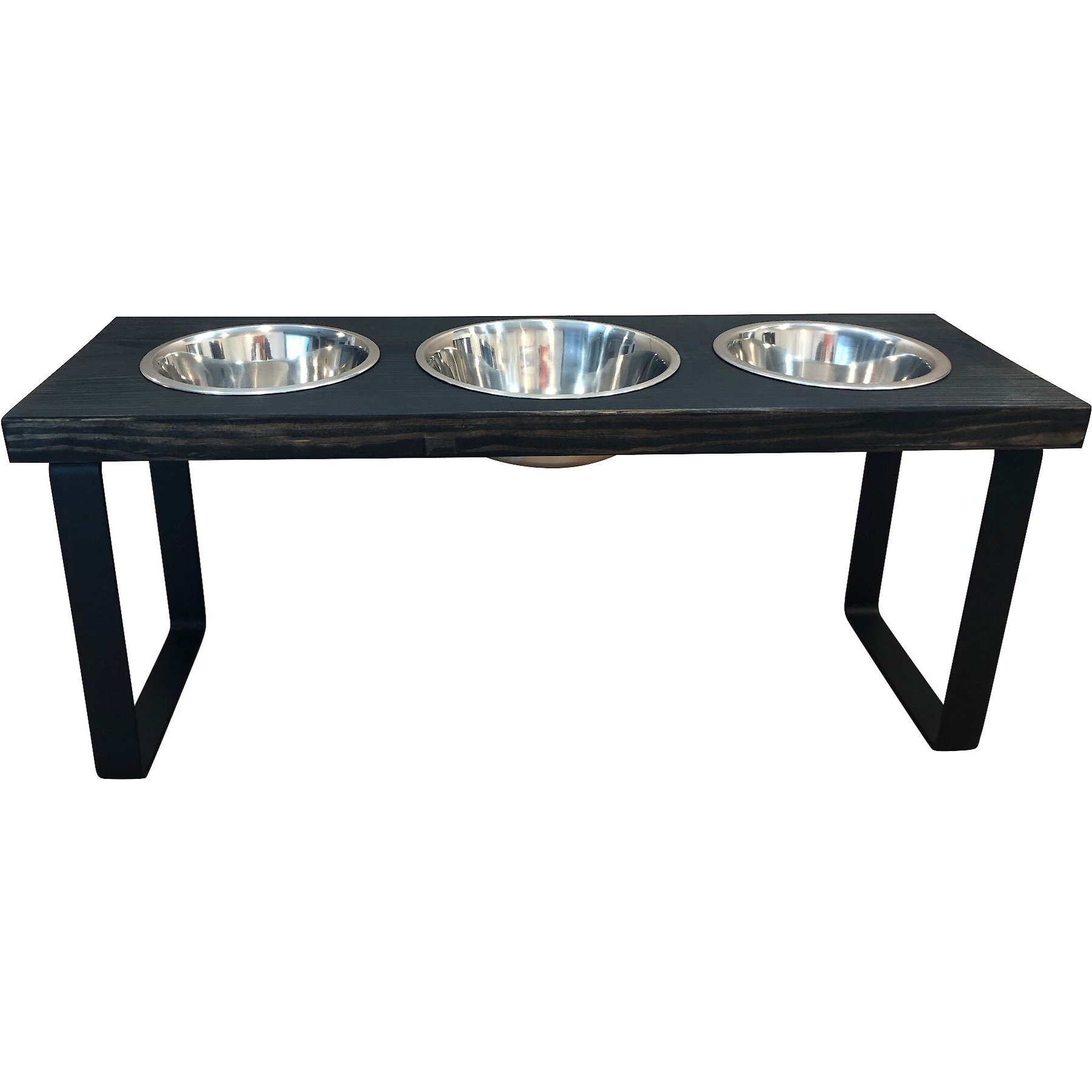 Bearwood Essentials Farmhouse 3-Bowl Elevated Dog Feeder, Ebony, Large