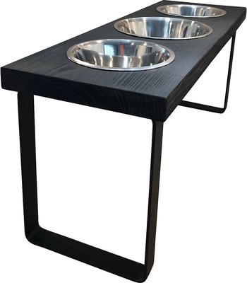 Show full view: Bearwood Essentials Farmhouse 3-Bowl Elevated Dog Feeder, Ebony, Large slide 2 of 5