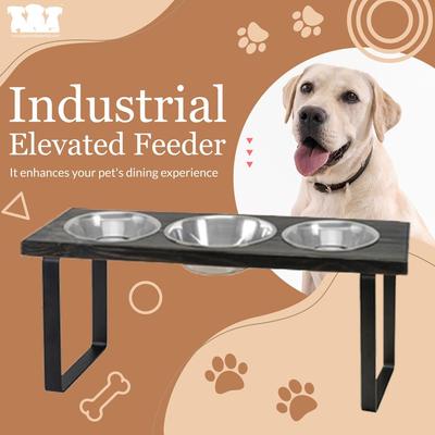 Show full view: Bearwood Essentials Farmhouse 3-Bowl Elevated Dog Feeder, Ebony, Medium slide 2 of 10
