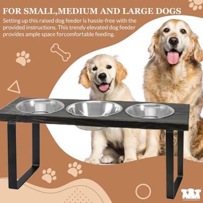 Show full view: Bearwood Essentials Farmhouse 3-Bowl Elevated Dog Feeder, Ebony, Medium slide 3 of 10