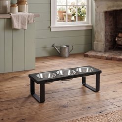 Bearwood Essentials Farmhouse 3-Bowl Elevated Dog Feeder, Ebony, Medium slide 1 of 9