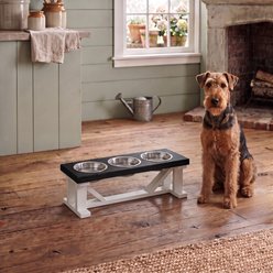 Bearwood Essentials Farmhouse 3-Bowl Elevated Dog Feeder, Ebony/White, Small slide 2 of 8