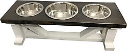 Bearwood Essentials Farmhouse 3-Bowl Elevated Dog Feeder, Ebony/White, Medium