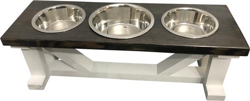 Out of Stock - BEARWOOD ESSENTIALS Farmhouse 3-Bowl Elevated Dog Feeder,  Ebony/White, Medium - Chewy.com