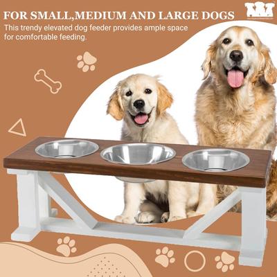Show full view: Bearwood Essentials Farmhouse 3-Bowl Elevated Dog Feeder, Ebony/White, Small slide 3 of 10