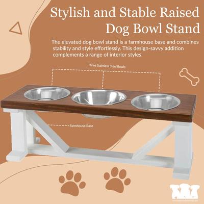 Show full view: Bearwood Essentials Farmhouse 3-Bowl Elevated Dog Feeder, Ebony/White, Small slide 6 of 10