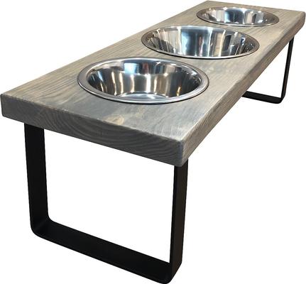 Show full view: Bearwood Essentials Farmhouse 3-Bowl Elevated Dog Feeder, Grey, Medium slide 2 of 10