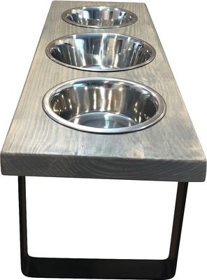Show full view: Bearwood Essentials Farmhouse 3-Bowl Elevated Dog Feeder, Grey, Medium slide 3 of 10