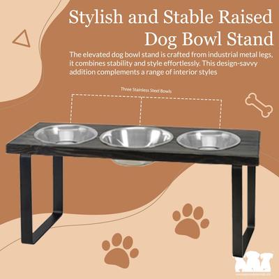 Show full view: Bearwood Essentials Farmhouse 3-Bowl Elevated Dog Feeder, Grey, Medium slide 7 of 10