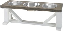 Bearwood Essentials Farmhouse 3-Bowl Elevated Dog Feeder, Grey/White, Large