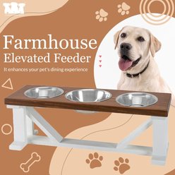 Bearwood Essentials Farmhouse 3-Bowl Elevated Dog Feeder, Grey/White, Medium slide 2 of 9