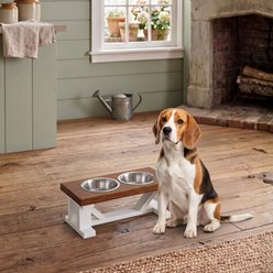Bearwood Essentials Farmhouse Elevated Dog Feeder, Chestnut/White, Medium slide 2 of 7