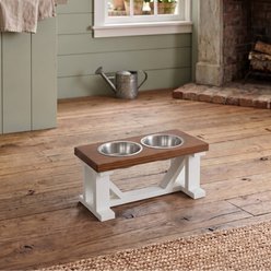 Bearwood Essentials Farmhouse Elevated Dog Feeder, Chestnut/White, Medium