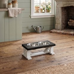 Bearwood Essentials Farmhouse Elevated Dog Feeder, Ebony/White, Small