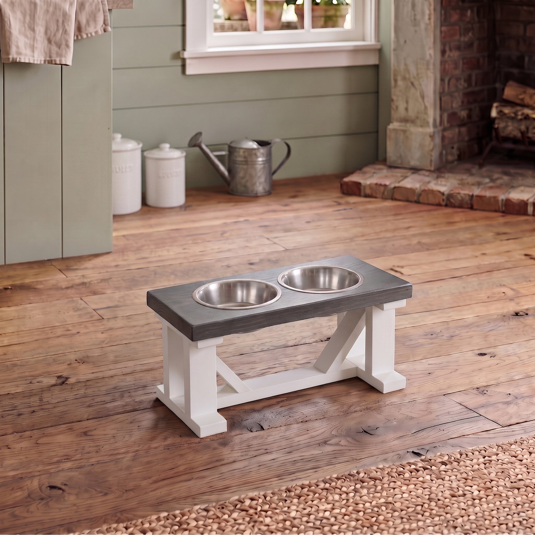 Bearwood Essentials Farmhouse Elevated Dog Feeder, Grey/White, Large