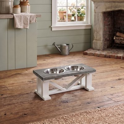 Bearwood Essentials Bearwood Essentials Farmhouse Elevated Dog Feeder, Grey/White, Medium