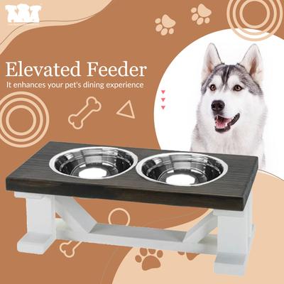 Show full view: Bearwood Essentials Farmhouse Elevated Dog Feeder, Grey/White, Medium slide 3 of 10