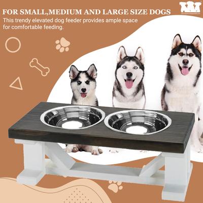 Show full view: Bearwood Essentials Farmhouse Elevated Dog Feeder, Grey/White, Medium slide 4 of 10
