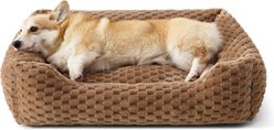 Bedsure Bubble Fleece Machine Washable Bolster Dog Bed, Camel Brown, Large