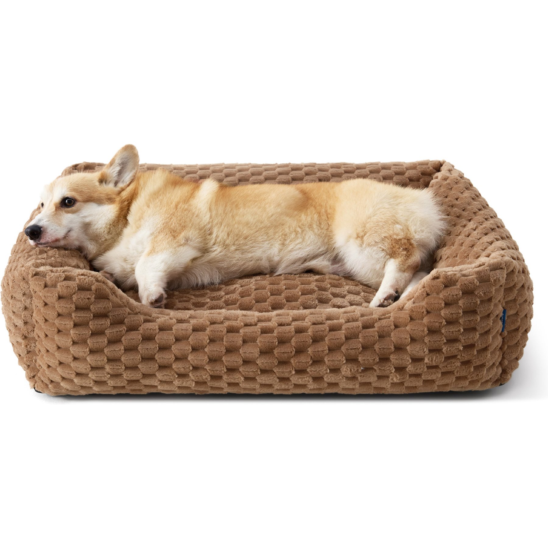 Bedsure Bubble Fleece Machine Washable Bolster Dog Bed, Camel Brown, Large