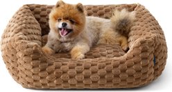 Bedsure Bubble Fleece Machine Washable Bolster Dog Bed, Camel Brown, Medium