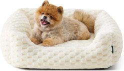 Bedsure Bubble Fleece Machine Washable Bolster Dog Bed, Cream, Medium