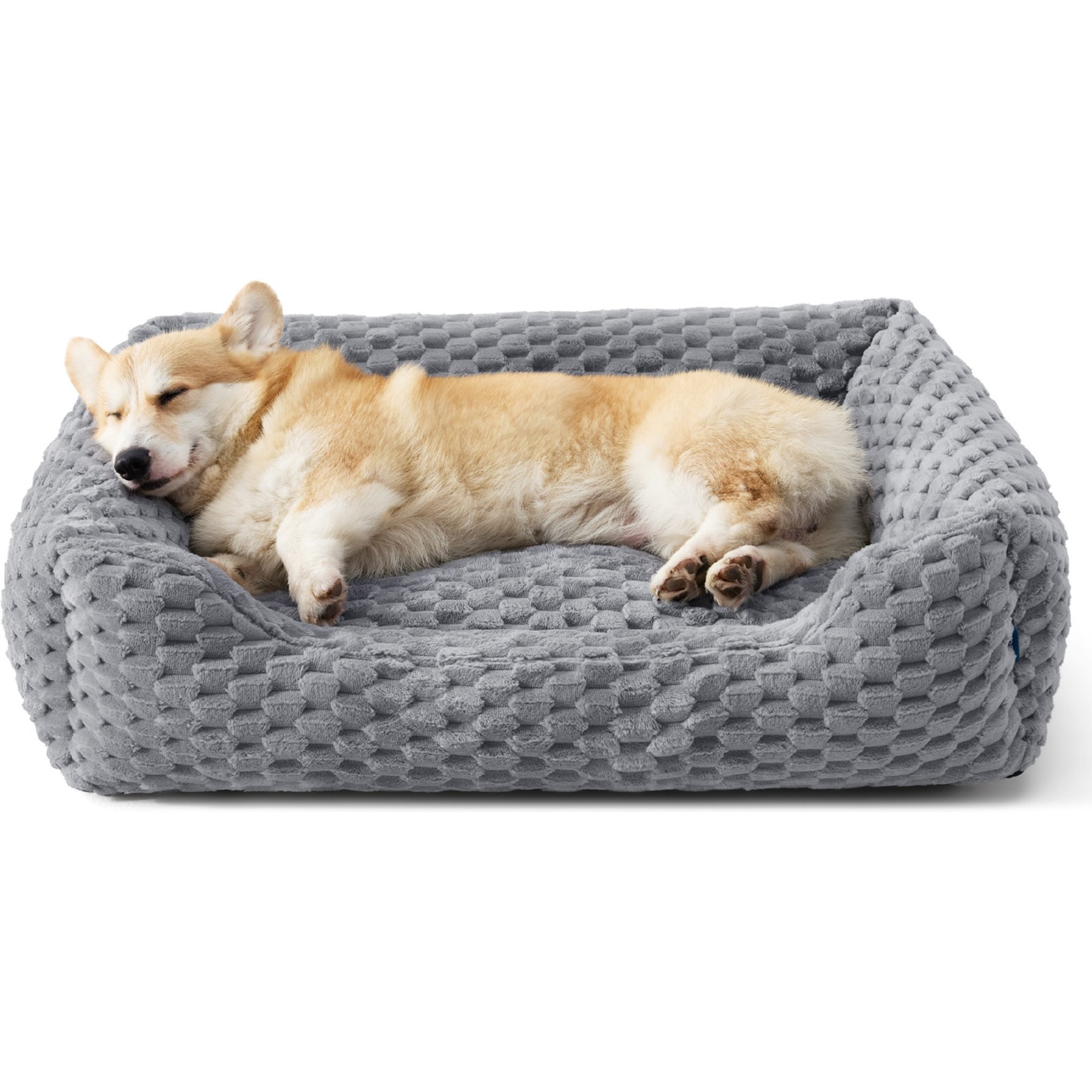Bedsure Bubble Fleece Machine Washable Bolster Dog Bed, Grey, Large