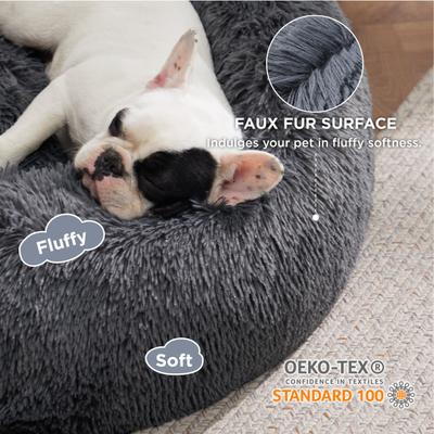 Show full view: Bedsure Calming Fluffy Plush Faux Fur Orthopedic Anti-Slip Donut Dog & Cat Bed, Dark Grey, Medium slide 3 of 8
