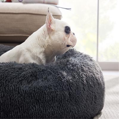Show full view: Bedsure Calming Fluffy Plush Faux Fur Orthopedic Anti-Slip Donut Dog & Cat Bed, Dark Grey, Medium slide 4 of 8