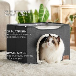 Bedsure Cat Cave with Fluffy Ball & Scratch Pad Plush Sherpa Foldable Cat House, Single, Dark Grey slide 2 of 7