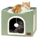 Bedsure Cat Cave with Fluffy Ball & Scratch Pad Plush Sherpa Foldable Cat House, Single, Green