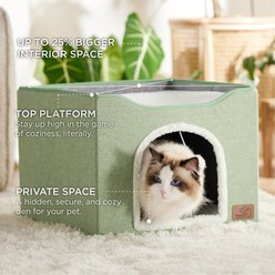 Bedsure Cat Cave with Fluffy Ball & Scratch Pad Plush Sherpa Foldable Cat House, Single, Green slide 2 of 7
