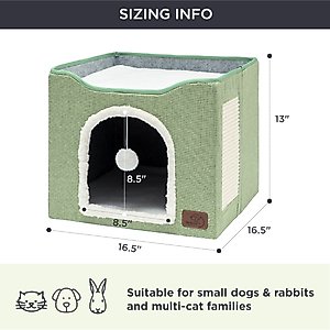 Bedsure Cat Cave with Fluffy Ball & Scratch Pad Plush Sherpa Foldable Cat House, Single, Green