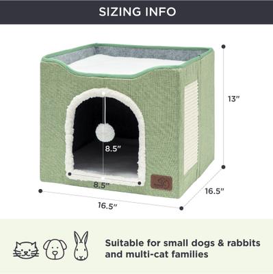 Show full view: Bedsure Cat Cave with Fluffy Ball & Scratch Pad Plush Sherpa Foldable Cat House, Single, Green slide 4 of 8