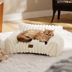 Bedsure Corduroy Fleece Dog Sofa Bed with Removable Cover, Cream, Small