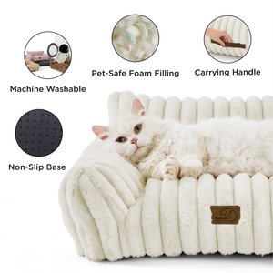 Bedsure Corduroy Fleece Dog Sofa Bed with Removable Cover, Cream, Small